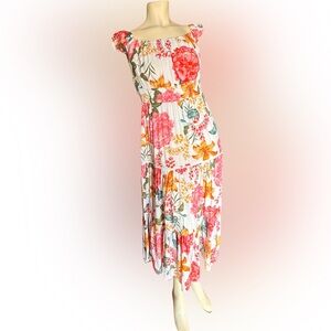 Floral Maxi Skirt - Red and Orange